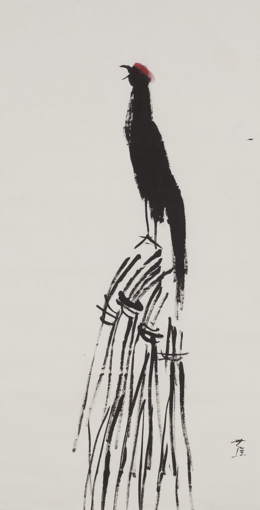 YEH Shih-Chiang 葉世強 (1926-2012) Rooster Crowing《啼雞》 1995 Ink and Colour on Paper 135 x 69.5 cm
